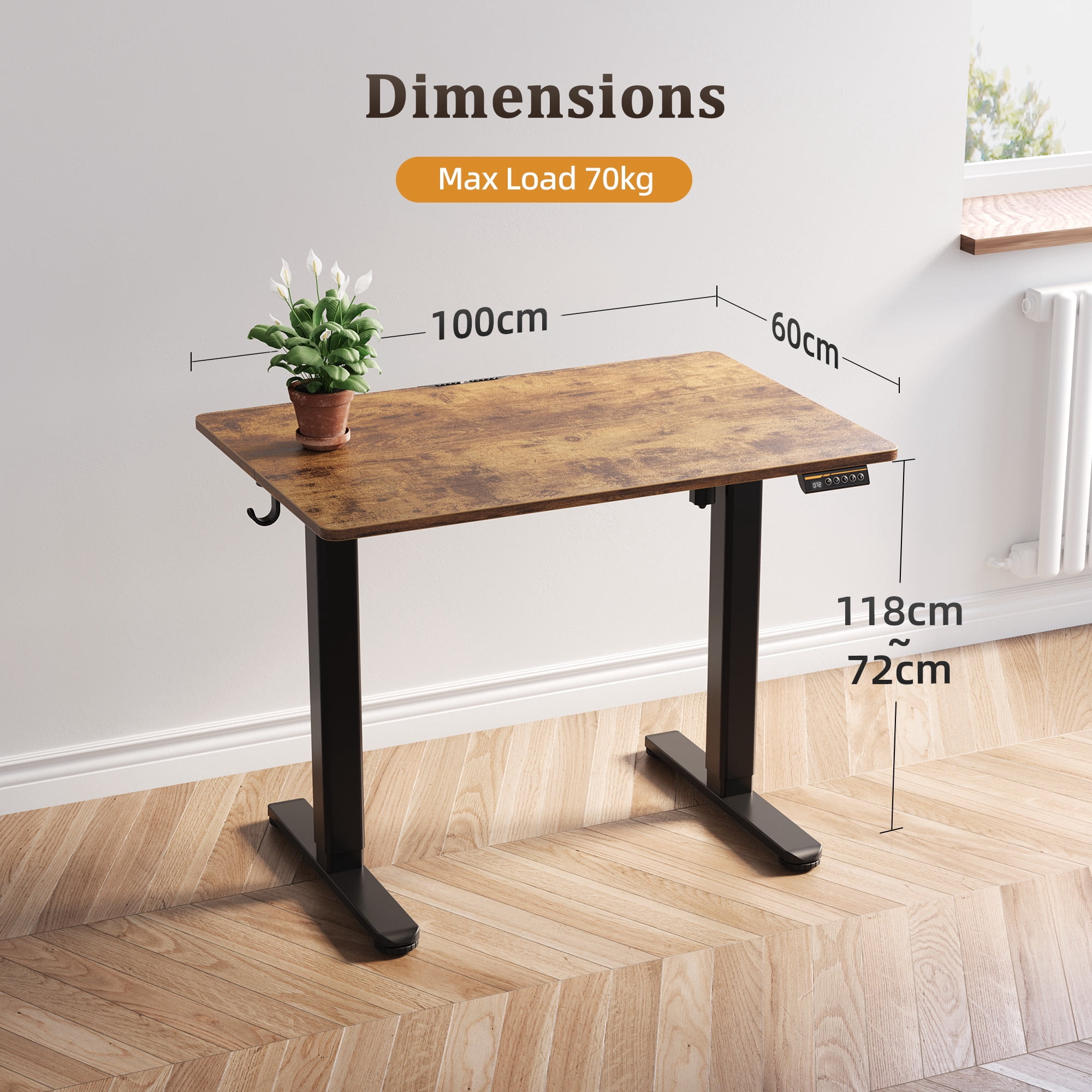 Innovar Electric Standing Desk, Small Stand up Desks,Computer Motorized Study Rising Desk W/Memory Preset Office Height Adjustable Height Sit-Stand Desk for Teens & Adults,40x24 inches,Brown