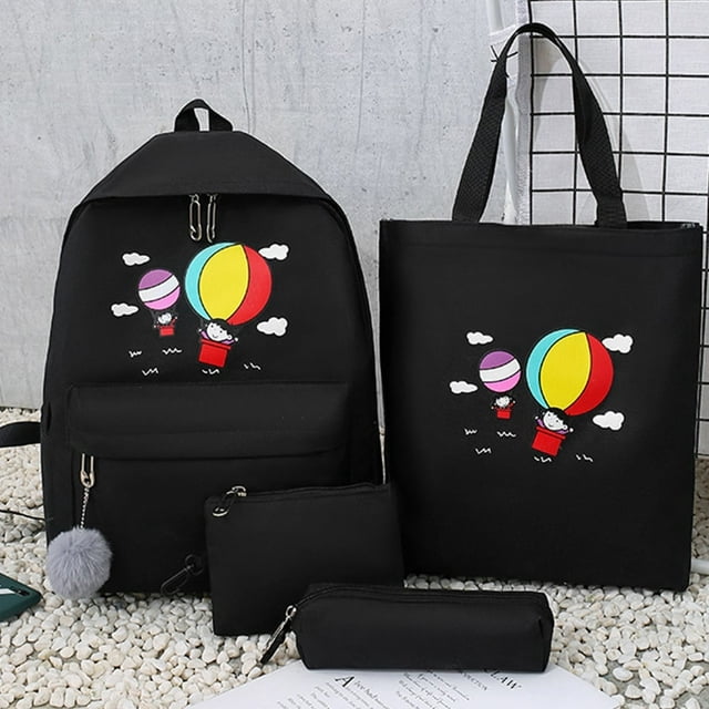 Cartoon Alphabet Student Backpack Casual Large Capacity Travel 4 Piece Set
