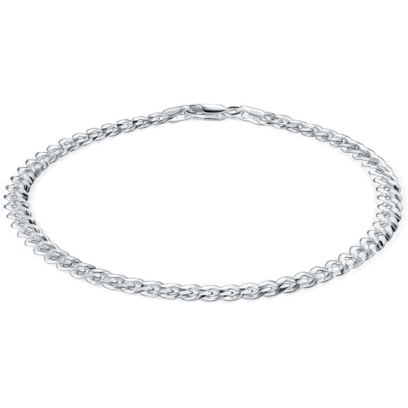 PORI JEWELERS 925 Sterling Silver 3.5mm Cuban Curb Link Chain Anklet - Available in Silver or Yellow