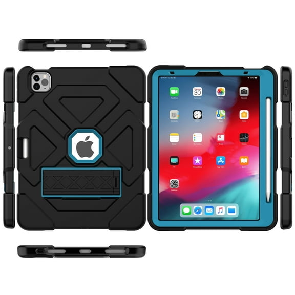 Allytech iPad Air 5 10.9" Case 2022, iPad Air 4 Case 2020, Heavy Duty Protection Shockproof Build-in Pencil Holder Kickstand Kids Friendly Cover for Apple iPad Air 5th 4th Gen 10.9", BlackBlue