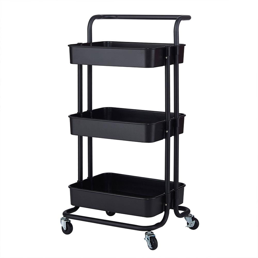 Details about   3-Tier Rolling Basket Stand Shelf Large Size Full Metal Rolling Trolley Kitchen