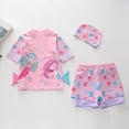 thumbnail image 7 of Tiijoy Girl's Swimsuit Cute Cartoon Short Sleeve Rash Guard Shorts Swim Cap, 3-Piece, Sizes 3-12, 7 of 7