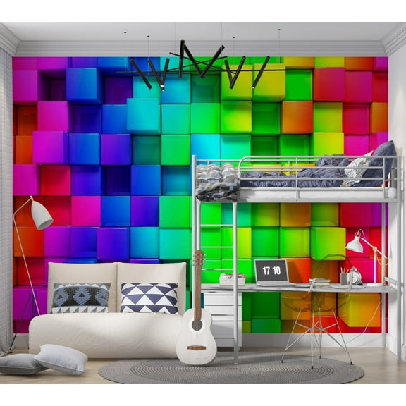 Tiptophomedecor Abstract Wallpaper Wall Mural - Colourful Cubes