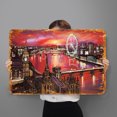 thumbnail image 3 of Pintura rectangular de hierro con placa de metal vintage, atardecer, vista a la ciudad, 40 x 30 cm, 3 of 9