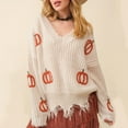 thumbnail image 2 of Hpapadks Womens Sweaters Pumpkin Pattern Pullover Sweaters Knitted Trendy Hem Drop Shoulder Stylish Top Womens Sweater Beige L, 2 of 6