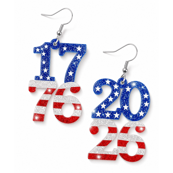 Stylish Patriotic Red White Blue Dangle Earrings for Women, 4th of July Accessories, 250th Anniversary USA Independence Day Holiday Gift for Casual, Party and Everyday Outfits