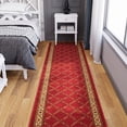 thumbnail image 5 of Ottomanson Extra Long Runner Rug 2'7" x 25' – Non-Slip Low Pile Hallway Carpet, Trellis Burgundy Red, 5 of 10