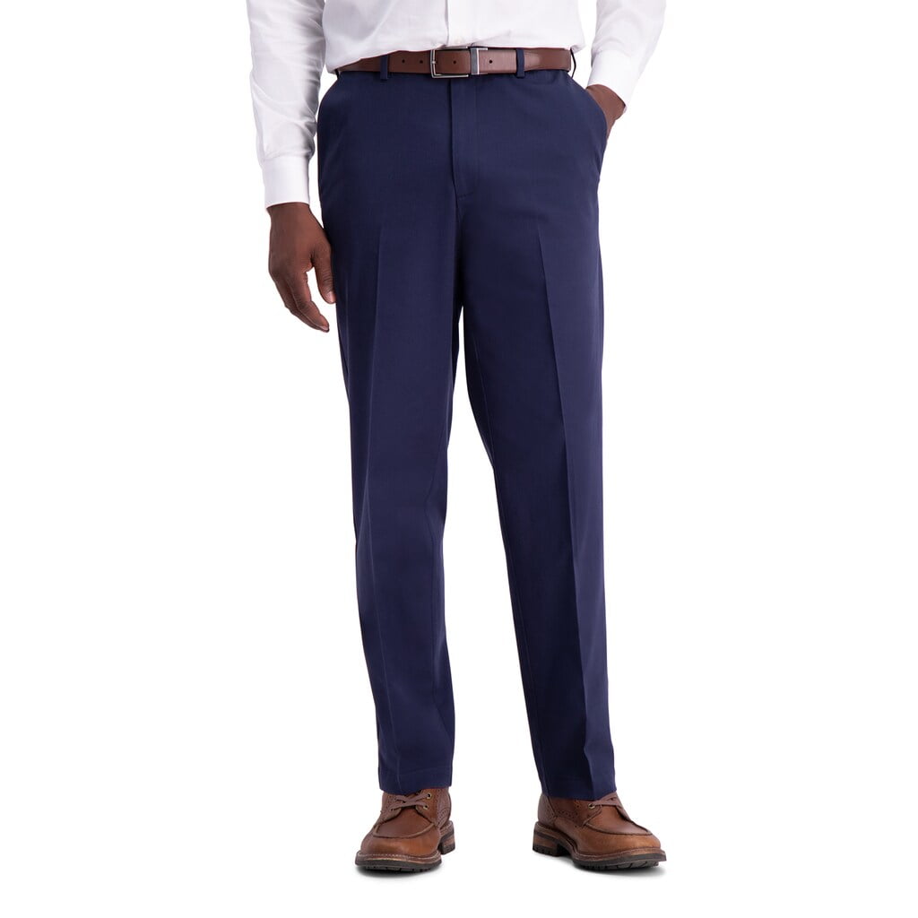 New Haggar Clothing Stretch Belted Poplin Pants 36×34 Flat Front Classic Fit