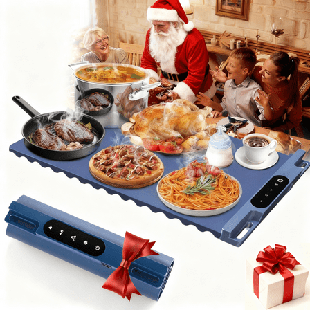 YUOFD Food Warming Mat, Foldable Roll up Silicone Electric Warming Tray with 3 Level Temperature Adjustment, 4 Hours Timer for Family Gatherings or Travel