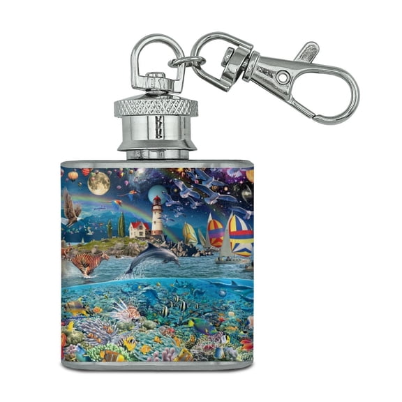 Life Planet World Ocean Stainless Steel 1oz Mini Flask Key Chain