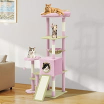Uforic 61" Large Flower Cat Tree Tower with Hammock, Sisal Scratching Posts and Cat Scratched Board, Pink & Green