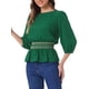 thumbnail image 4 of INSPIRAR CHIC Blusas de Peplum para Mujeres con Mangas Cortas Abullonadas y Cintura Fruncida en Verde M, 4 of 6