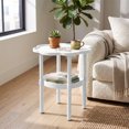 thumbnail image 5 of Flower Shape Small End Table, 2 Tier Modern Coffee Table with Lower Shelf, Plastic Small Bedside Nightstand for Living Room Bedroom Balcony Indoor Outdoor, #002-White, 5 of 8