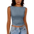 thumbnail image 6 of Lumtrix Boat Neck Tank Tops For Women Seamless Shirts Cute Casual Basic Sim Fitted Summer Going Out Crop Tops Sky Blue L, 6 of 6