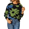 thumbnail image 2 of Flowers Sweater Crewneck Cute Casual Long Sleeve Fall Winter Knitted Pullover Tops Black S, 2 of 9
