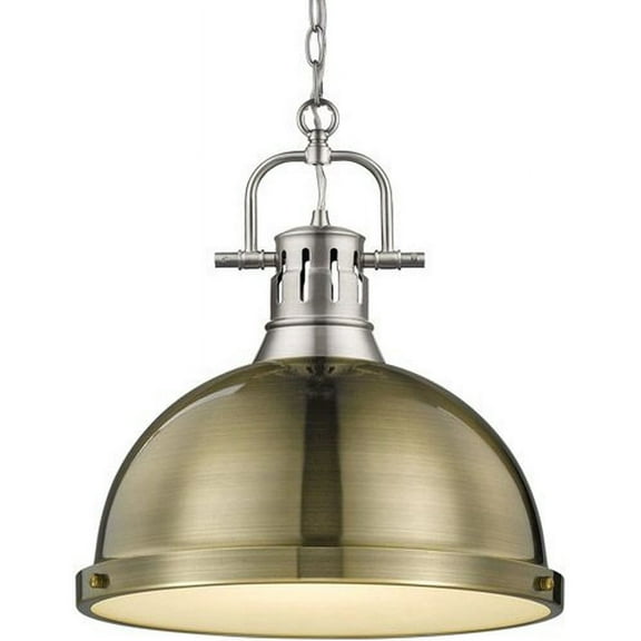 3602-L PW-AB Golden Lighting Duncan - 1 Light Chain Pendant in Classic style - 16.88 Inches high by 14 Inches wide-Pewter Finish-Aged Brass Shade