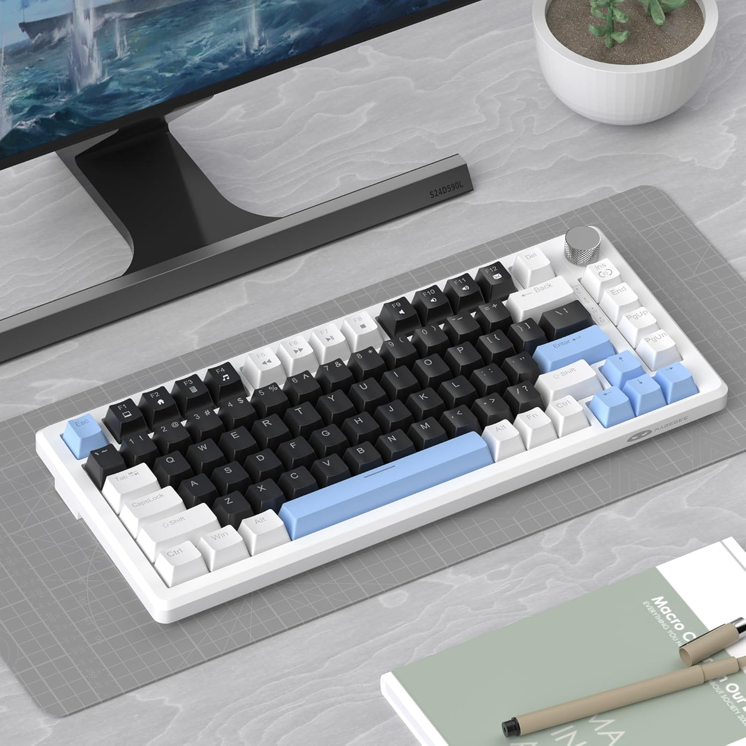 MageGee 75% Mechanical Gaming Keyboard, Red Switches, EVA Foam, Knob Control, STAR75 Portable NKRO