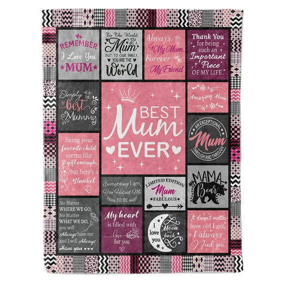 Funnil Best Mum Ever Throw Blanket Christmas, Mothers Day,Birthday Gift for Mum from Daughter Son Unique Mum Blanket Gifts,50x60in Pink
