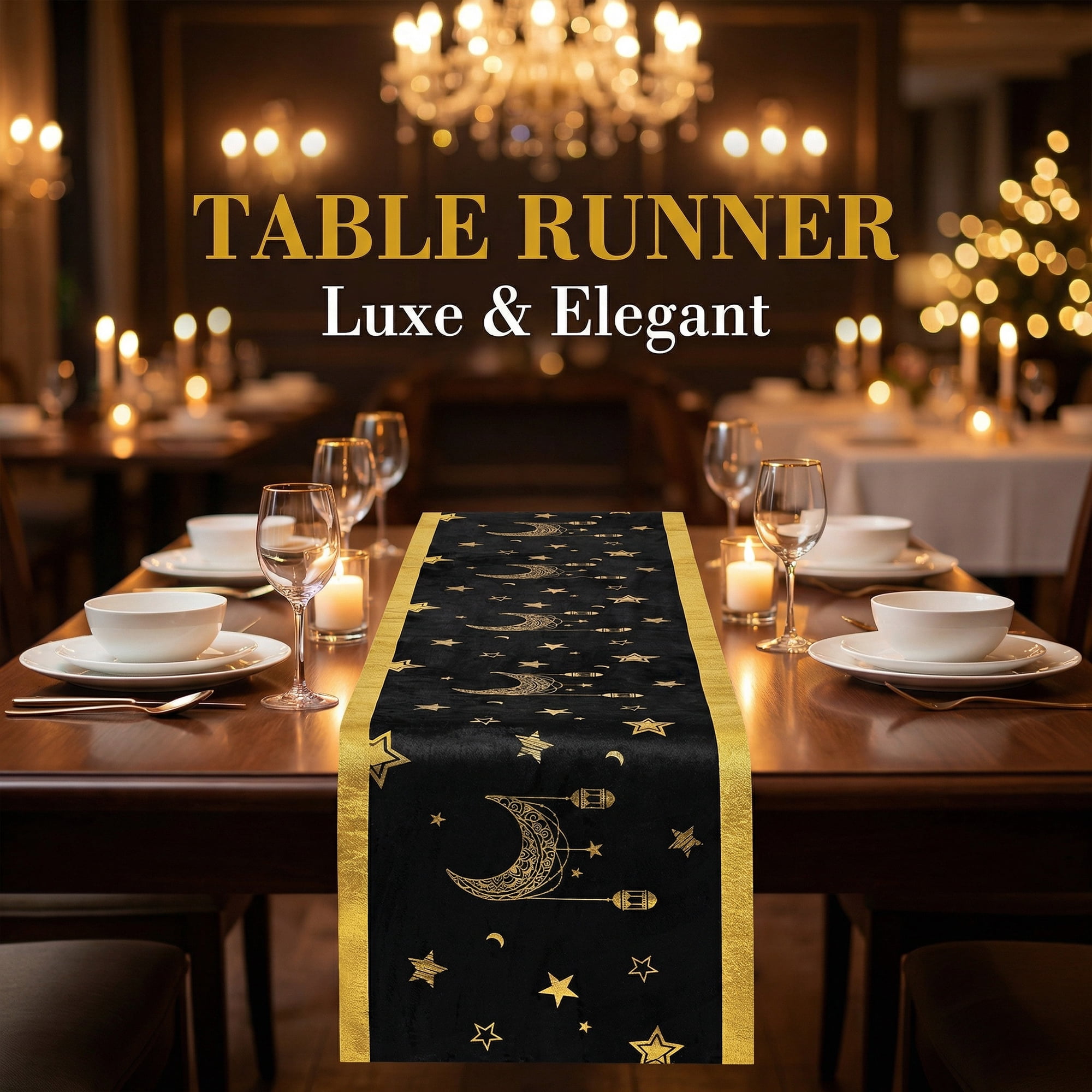 Unique Bargains Long Polyester Kitchen Runner Table Runner for Decor Black 13"x63"