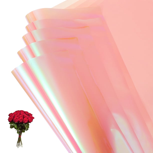 Uxcell Papel de Envoltura para Flores, Embalaje de Ramo de Plástico Iridiscente de Doble Cara, Suministros para Floristas Impermeables, Manualidades DIY Rosa