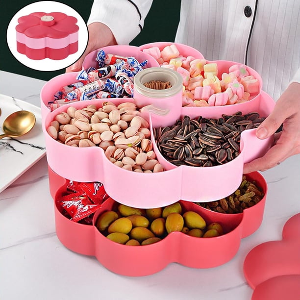 Diseño de Caja de giratoria de doble capa Caja de bandeja de bandeja del Estuche de bandeja de Rosado Baoblaze Contenedor de almacenamiento de bocadillos