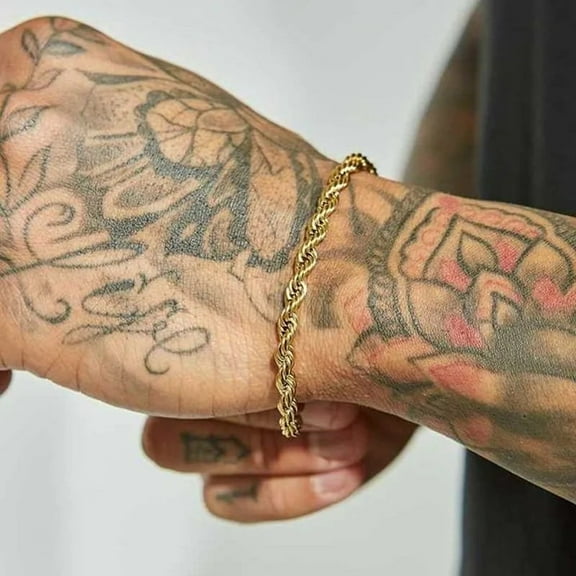 Fongten Twisted Chain Bracelet for Men Women 14K Yellow Gold Chain Bracelets Bangle Male Jewelry Gift