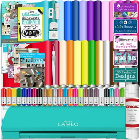 Hematite Cameo - Silhouette Teal Cameo 3 Bluetooth Bundle 26 Oracal 651 Sheets, Guides, 24 Pack Sketch Pens, and More
