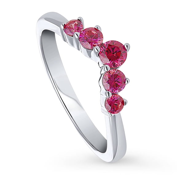 BERRICLE Sterling Silver 5-Stone Cubic Zirconia CZ Stackable Wishbone Fashion Curved Band for Women, Rhodium Plated Size 5