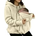 thumbnail image 2 of Mifsaly Maternity 2 In 1 Fuzzy Fleece Jacket Women Zip Up Thick Warm Hoodie Pregnant Hooded Winter Coat Thermal Teddy Coats Weather Baby Wearing Outerwear with Pockets XL, 2 of 5