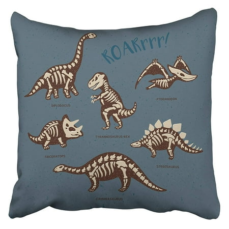 Kids Animal Pillows - ARHOME Skeleton Funny Sketchy Fossil Dinosaurs with Text Roar Cartoon Dino Kid Skull Animal Pillowcase Cushion Cover 16x16 inch