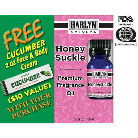 Best Honeysuckle Fragrance Oil 10 mL - Top Scented Perfume Oil - Premium Grade - by Harlyn - Includes FREE Cucumber Face & Body Nourishing (Top Ten Best Selling Perfumes)