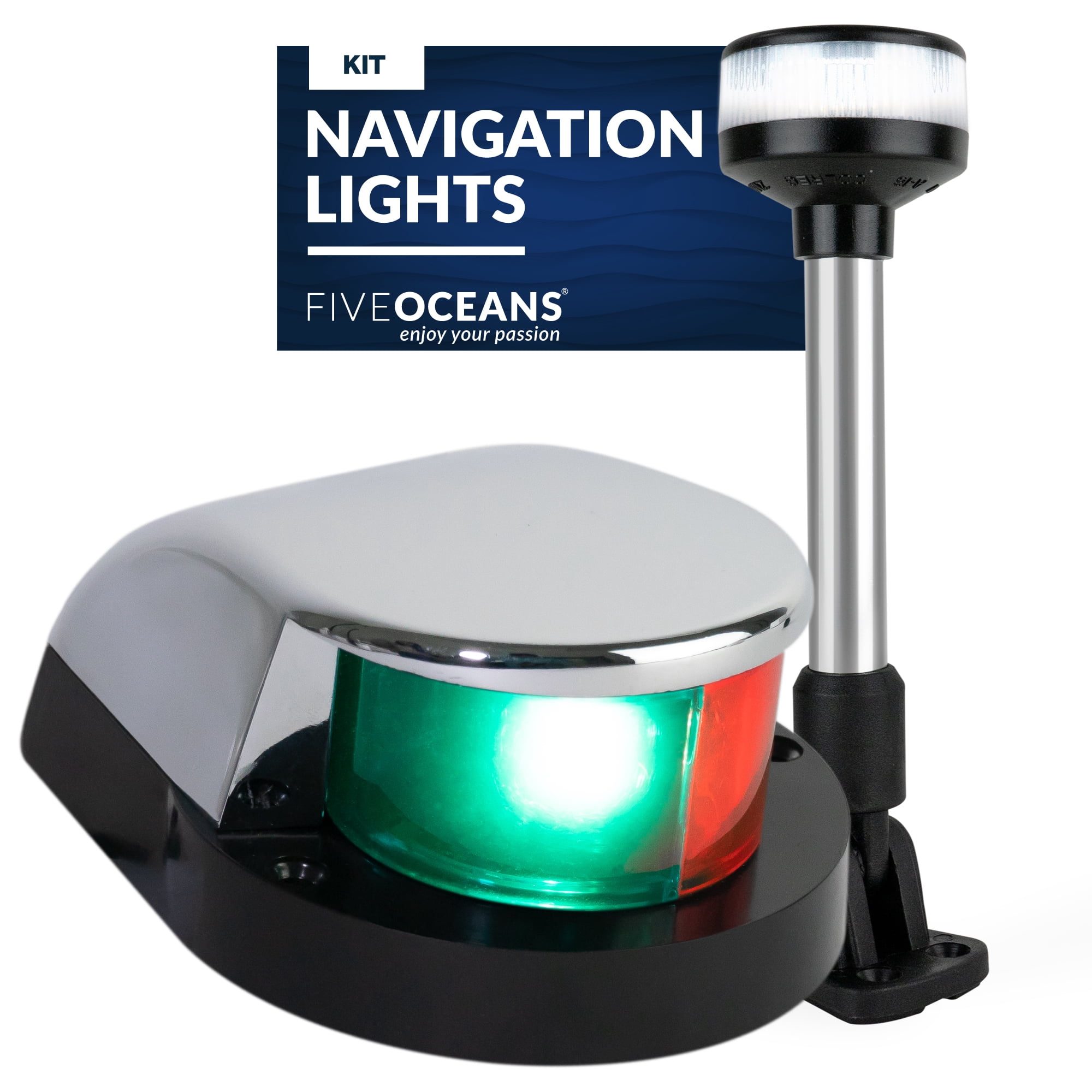 Five Oceans Bi-Color Combination Stainless Steel Bow Navigation Light and All Round Anchor 360 Degree LED Navigation Light Marine Boat Set FO4429-C1