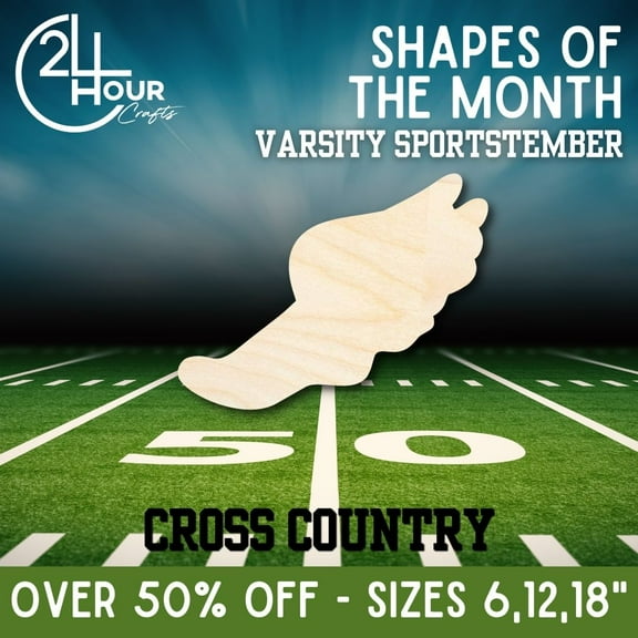 September Shape of the Month | Cross Country Wood Cutout | Varsity Sportstember | Unfinished Craft 6" / 1/8"