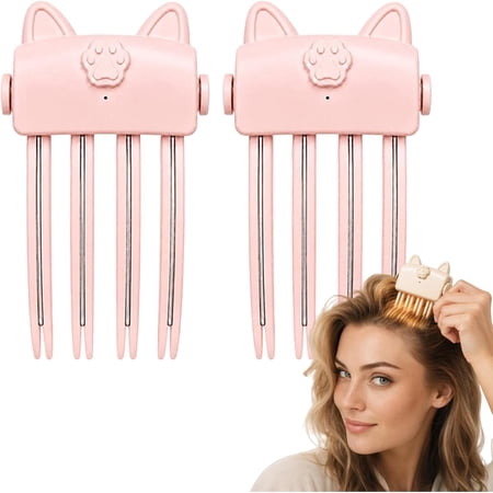 LEOFI 2pack Heated Root Lifter USB Rechargeable Wireless Heated Volumizing Clip for Bangs & Crown Volume 2 Heat Settings Portable Hair Root Lift Styling Tool Pink & Beige