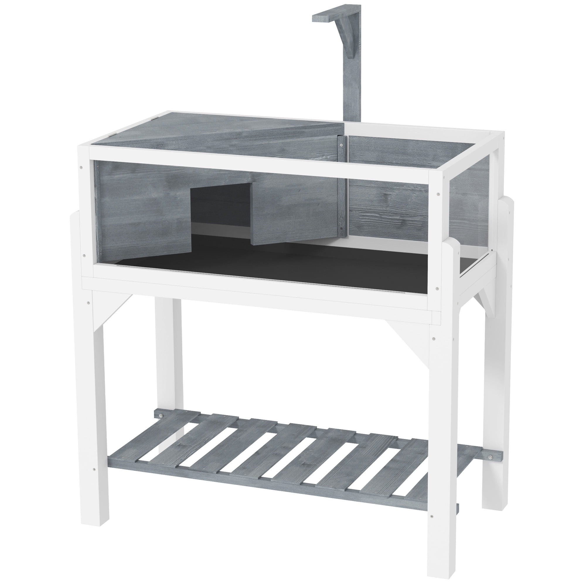 Tortoise House & Turtle Cage Enclosure with Basking Area, 2-Room Habitat with Viewing Windows, Lamp Holder, Easy Clean Tray & Storage Shelf, 33.3"L Fir Wood Terrarium
