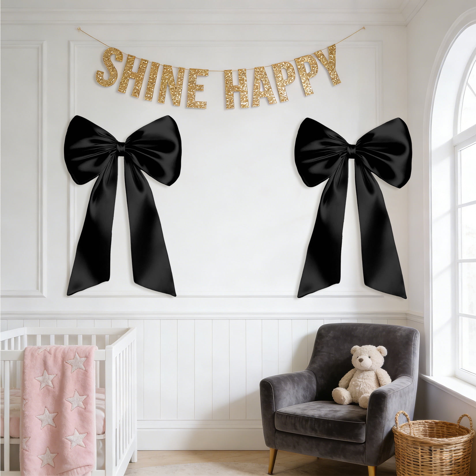 2 Pack Large Satin Bow Decorations 40 x 24 inch, Pre-Shaped Oversized Ribbon Bows for Wedding, Party, Gift Wrapping, Wall & Room Decor, Reusable, Black