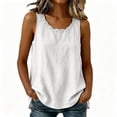 thumbnail image 3 of Pafei Tyugd Womens Linen Tank Tops Plus Size Dressy Lace Crew Neck Summer Tshirts Loose Fit Comfy Sleeveless Shirts for Daily Wear White L, 3 of 8
