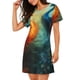 thumbnail image 2 of Easygdp Red And Blue Fire Peacock Camisón de manga corta para mujer, informal, estampado, 2 of 6