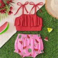 thumbnail image 2 of KPOPLK Infant Baby Girl Clothes 3 6 12 24 Months Newborn Girl Summer Outfits Sleeveless Tank Top Shirt Bloomers Shorts Set Clothes(18-24 Months,Red), 2 of 7
