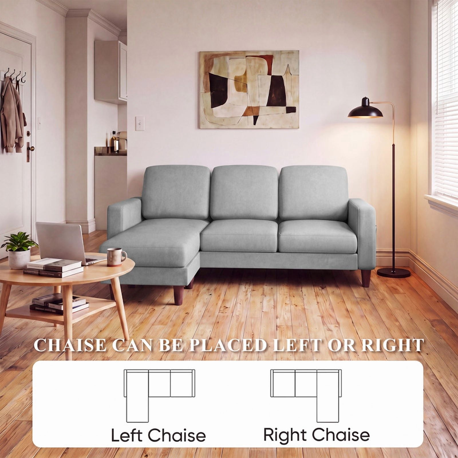 Lacoo L-Shaped Sofa Couch, 72" Modern Reversible Chaise Cloud Sofa with Cushions for Living Room, Apartment and Small Space, Gray