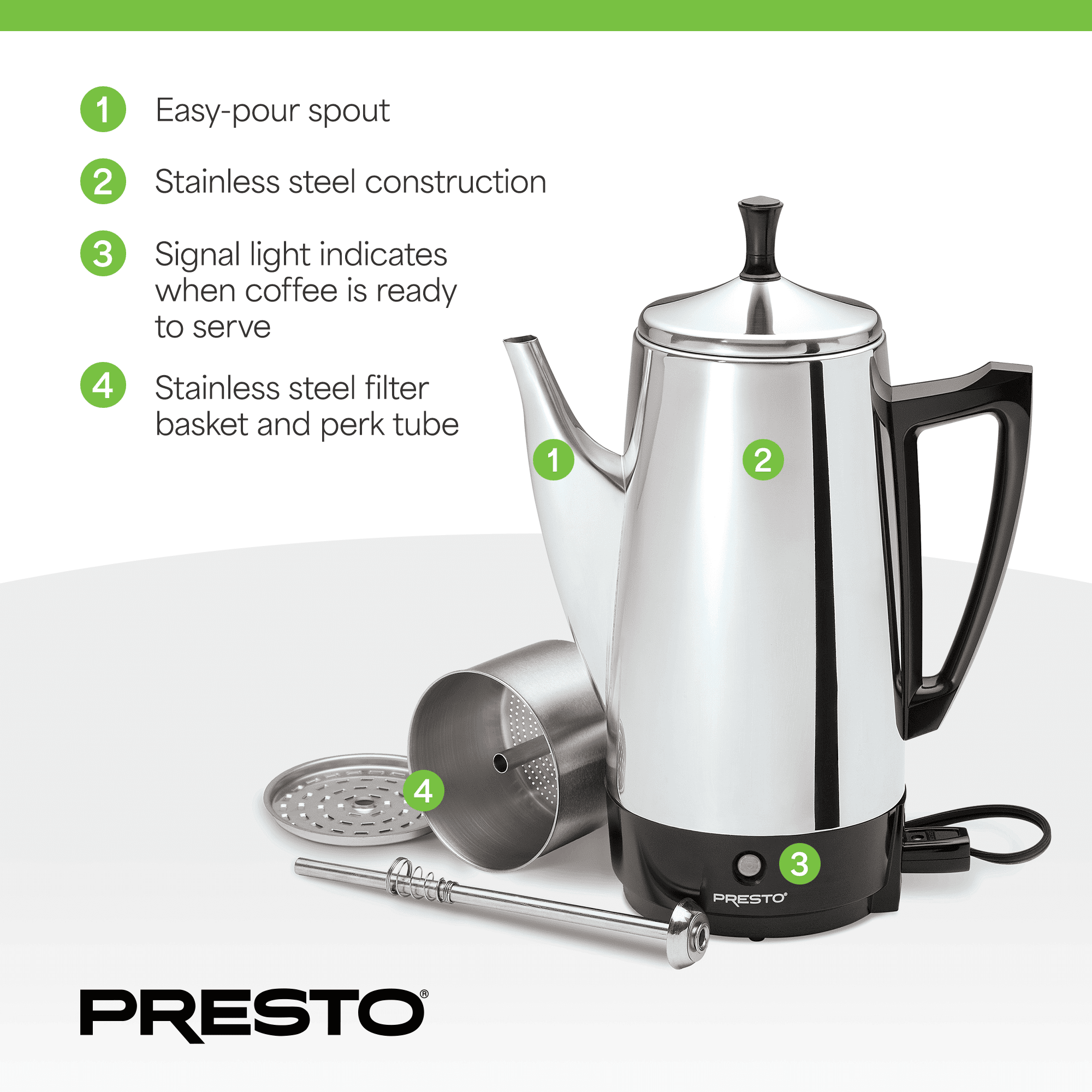 Presto® 12-Cup 72 oz. Stainless Steel Coffee Maker