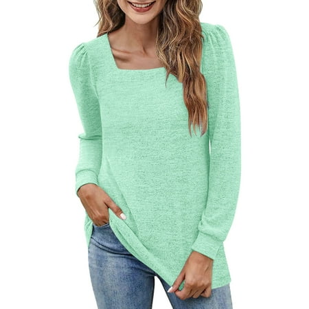 

JDEFEG T Shirts for Women Womens Solid Tees Women Fashion Stitched Round Neck Puff Sleeve U Neck T Shirt Pajama Shirt Women Long Sleeve Waffle Green Xl