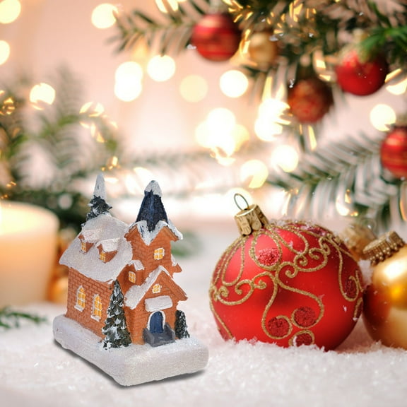 Chamoist Christmas Village Houses,Vintage Christmas Ornaments,Christmas Miniatures Figurines,Christmas Resin Small House,Christmas Luminous Decoration Ornaments,Christmas Micro Resin Small House