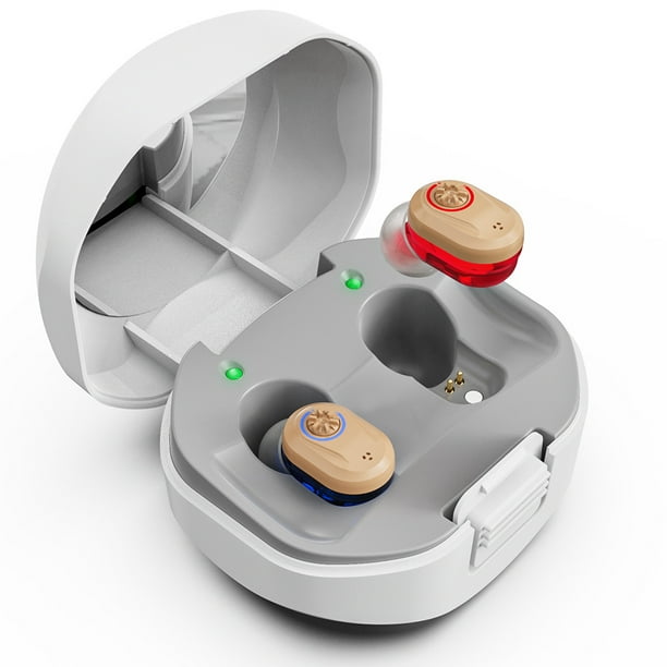 para Personas Mayores, Audífonos Recargables, con Cancelación de Ruido, Amplificador Digital Ligero para Adultos Mayores, Aparato auditivo para sordera Recargable (Azul Rojo) LingWen 9024736121441