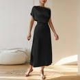thumbnail image 5 of Summer Dresses For Women Plus Size Off The Shoulder Solid Round Neck Short Sleevees Casual Comfortable All Occasion Women's Summer Flowy Maxi Dress - Black∣XL, 5 of 8