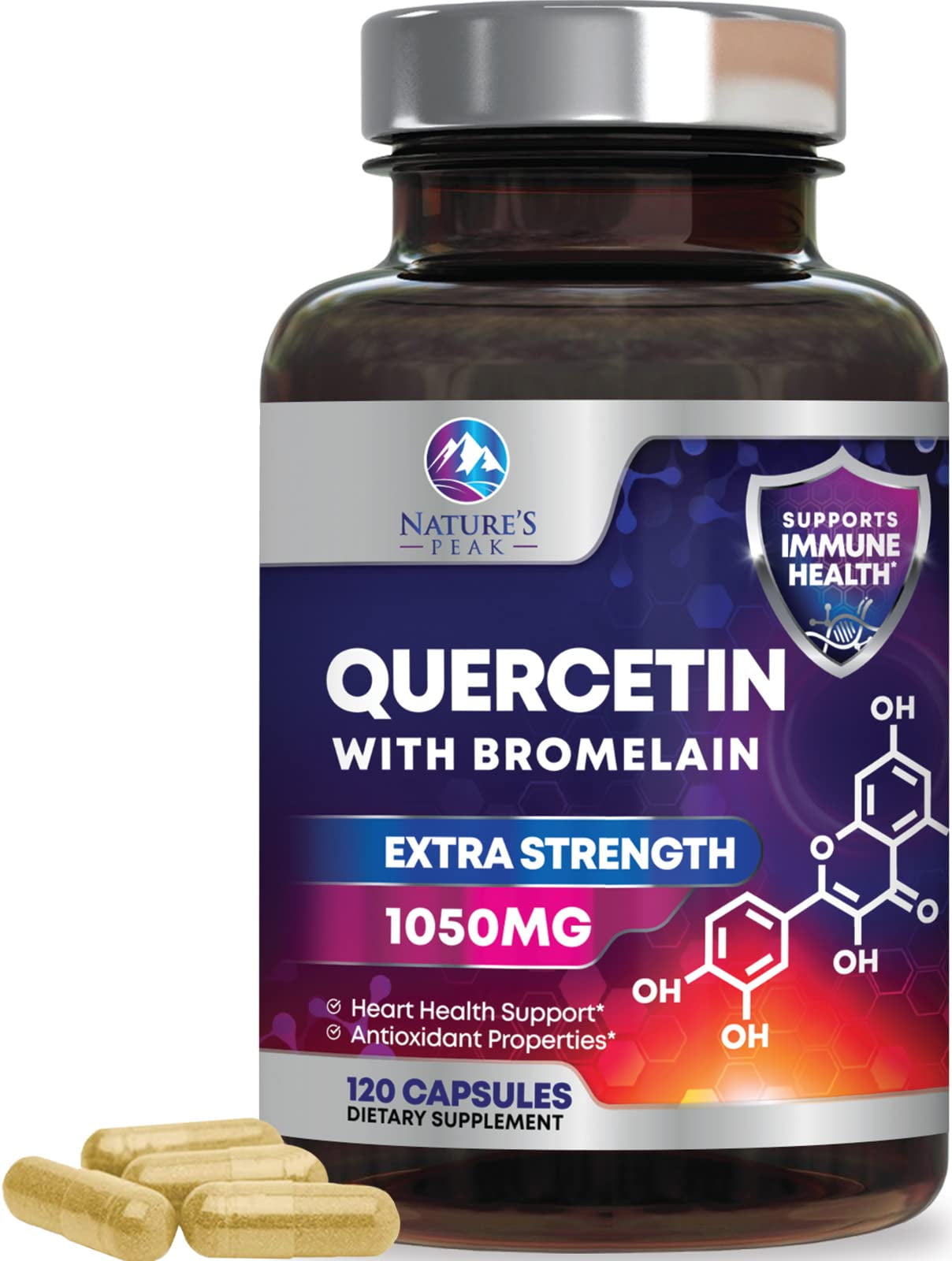 Nature's Peak Quercetin 1050 mg with Bromelain & Zinc - Natural Immune Support Supplement with Extra Strength Antioxidants & Bioflavonoids for Supporting Heart Health - Non-GMO - 120 Vegan Capsules