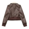 thumbnail image 5 of Feancey Womens Cropped Faux Leather Jackets Casual Zipper Fuzzy Shearling Fleece Coats Warm Thick Bomber Jacket Outerwear Coffee M, 5 of 8