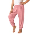 thumbnail image 2 of WAVSUF Girls Jogger Pants Straight Fit Elastic Waist Ice Silk Knitted Summer Daily Active Sweatpants Pink Size 3, 2 of 6