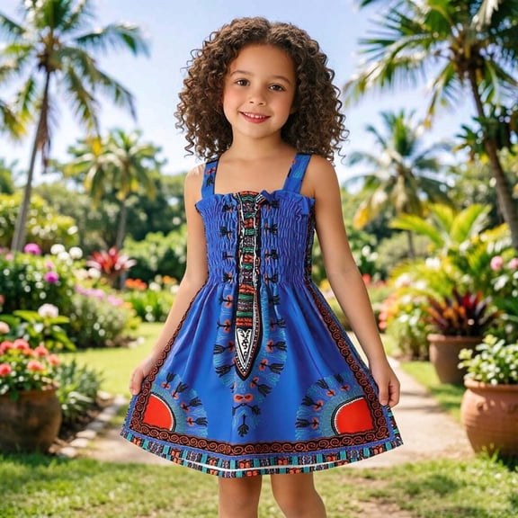 CUZIBR Toddler Girls Summer Spaghetti Strap Dress Smocked Sleeveless Traditional Stylish Floral Print A-Line Dresses Ruffles Trim Suspenders Breathable Soft Fashionable Clothes,Blue,18-24 Months