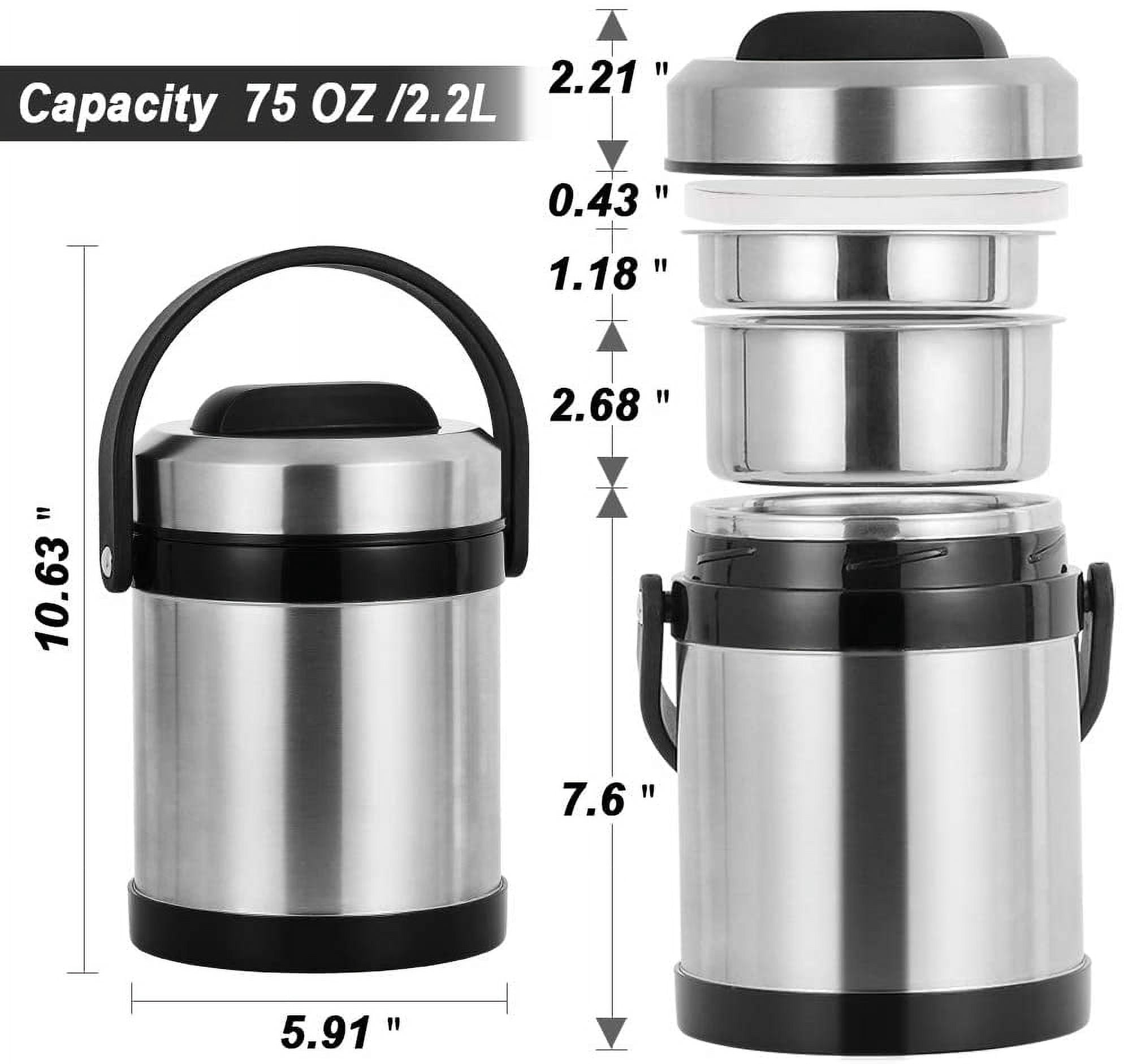 NEX Food Jar 75Ounce Wide Mouth Stainless Steel Vacuum Insulated Lunch Thermos Silver